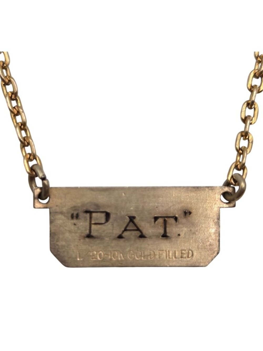 "Pat" Engraved Gold-Filled Bar Tie Clip With Chain Vintage 1/20 10K Gold-Filled